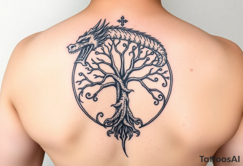 a dragon arround the tree of life tattoo idea