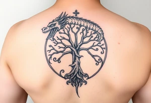 a dragon arround the tree of life tattoo idea