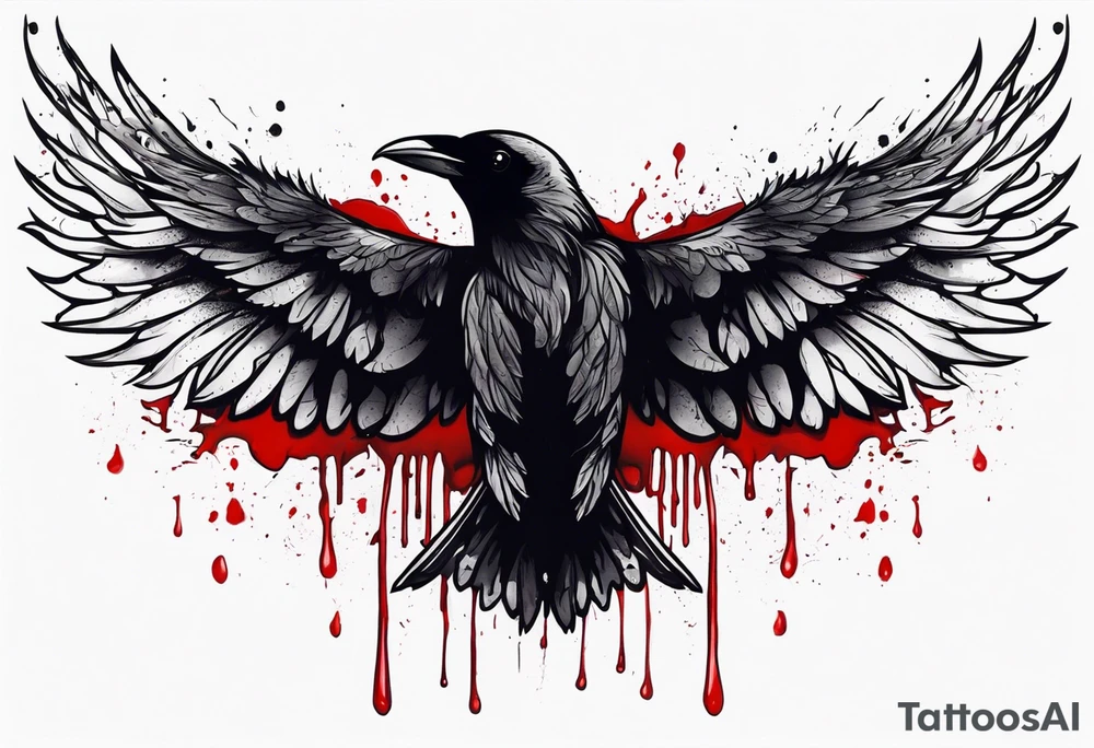dead raven spreading wings and dripped in blood tattoo idea