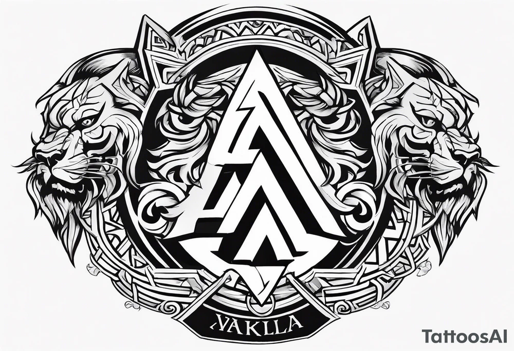 Valhalla sword shield axe Valknut stairs dragon lion tattoo idea Valhalla sword shield axe Valknut stairs dragon lion tattoo idea