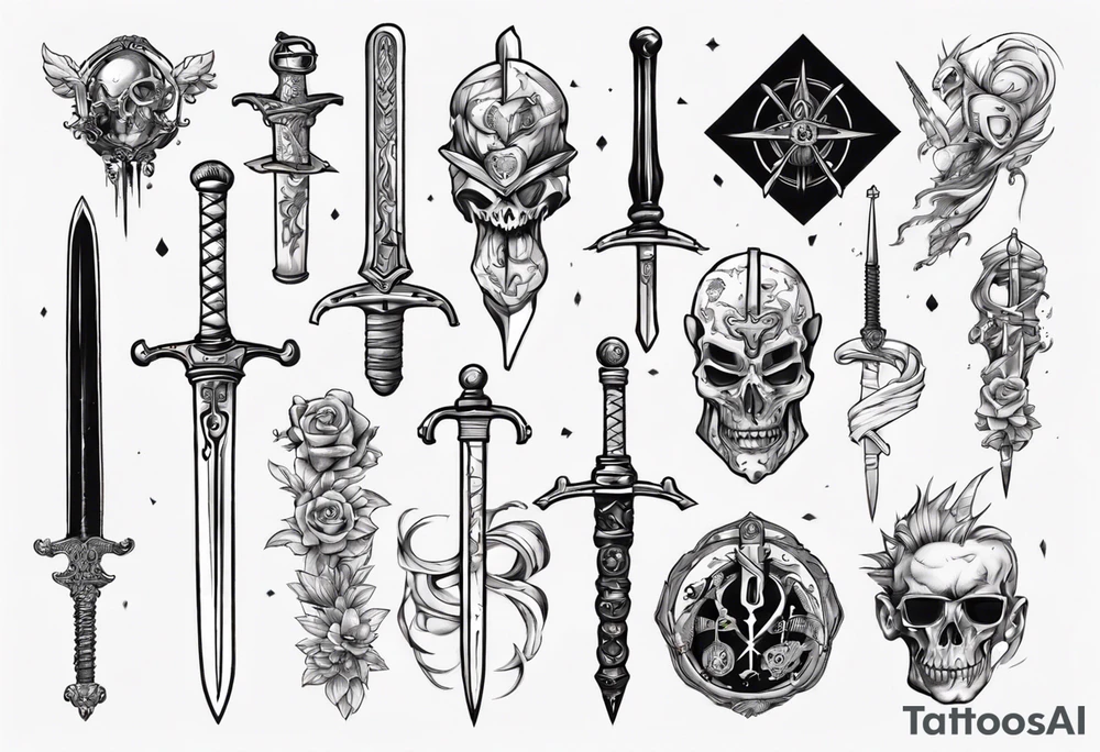 sword that has nerd stuff on it tattoo idea
