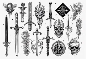 sword that has nerd stuff on it tattoo idea