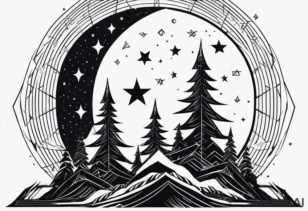 geometric simple moon with triangles and stars tattoo idea geometric simple moon with triangles and stars tattoo idea