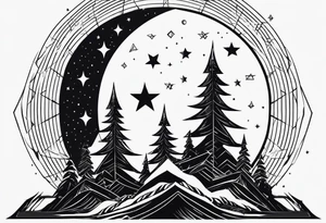 geometric simple moon with triangles and stars tattoo idea