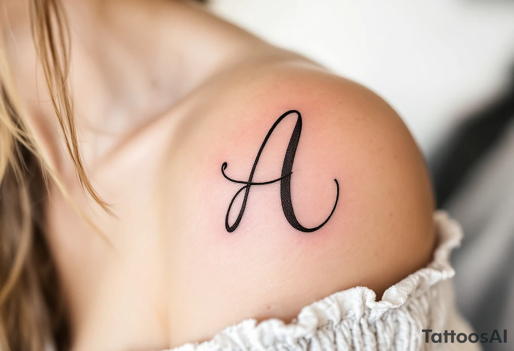A looping handwritten "A" in chocolate brown with light beige highlights. tattoo idea