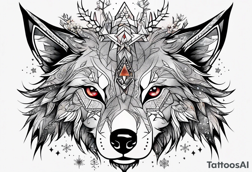 Constellation, animal alien wolf, snowflake tattoo idea