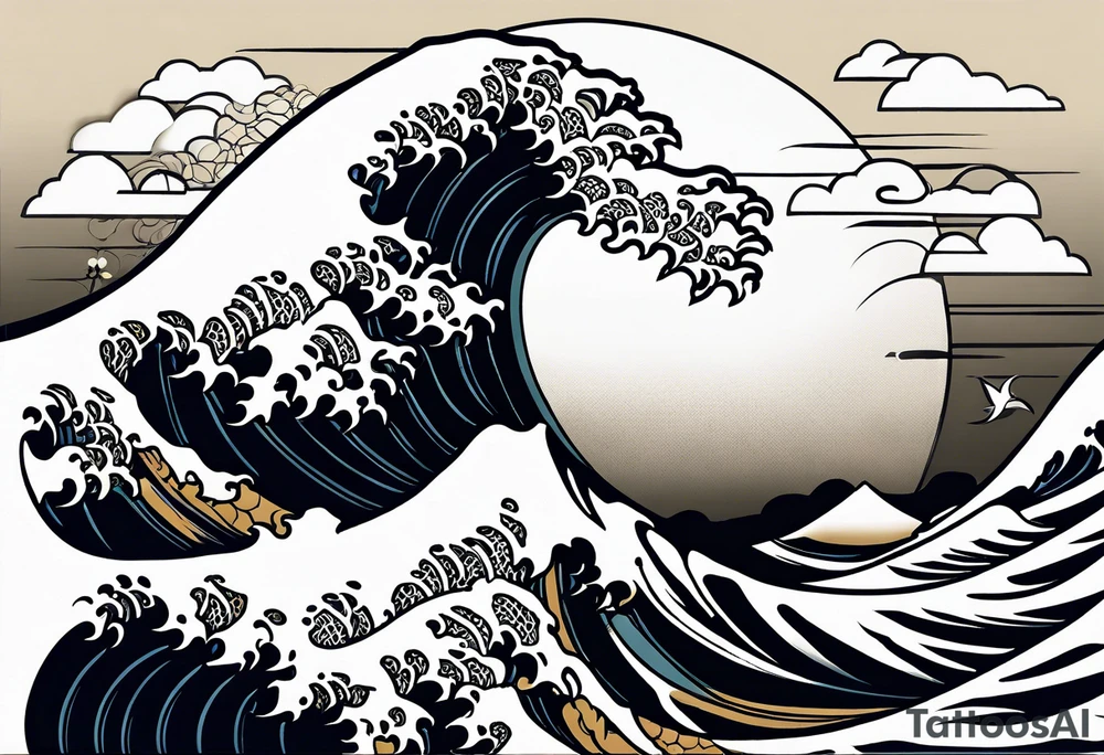 celtic pattern in the negative space japanese wave.  . clouds tattoo idea