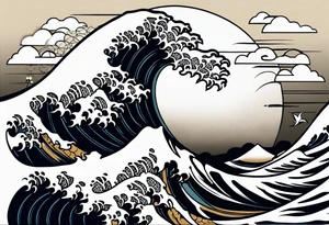 celtic pattern in the negative space japanese wave.  . clouds tattoo idea