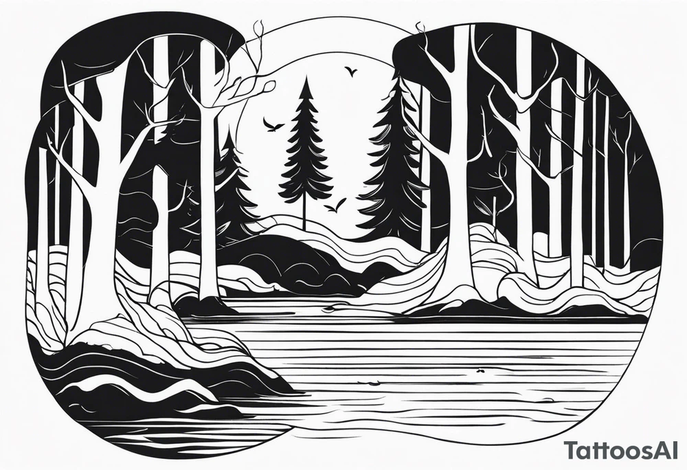 Forest that changes into an ocean tattoo idea
