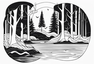 Forest that changes into an ocean tattoo idea