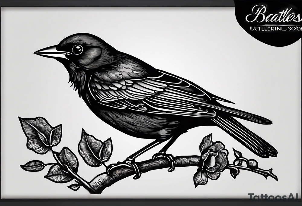 A black only unrealistic blackbird with no extraneous details. Use the Beatles song blackbird as inspiration. tattoo idea