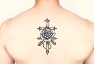 A Forearm tattoo with a Cross and a rose and chains tattoo idea