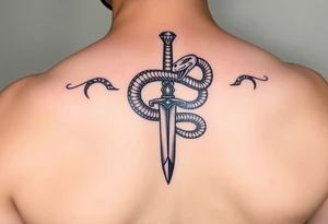 mystical snake coiled around an ancient dagger with jeweled hilt tattoo idea