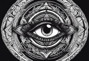 Eye ra and eye of hours tattoos with geometric blending into ephemeral shapes tattoo idea