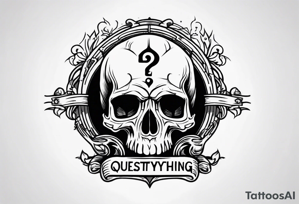 “Question everything”with a skull underneath tattoo idea
