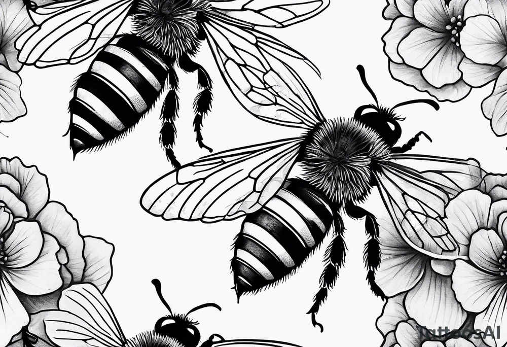 Small tattoo. There’s a hydrangea and a bee but they are not touching. Make the bee smaller than the hydrangea and have the bee off to the side. tattoo idea