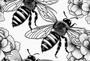 Small tattoo. There’s a hydrangea and a bee but they are not touching. Make the bee smaller than the hydrangea and have the bee off to the side. tattoo idea