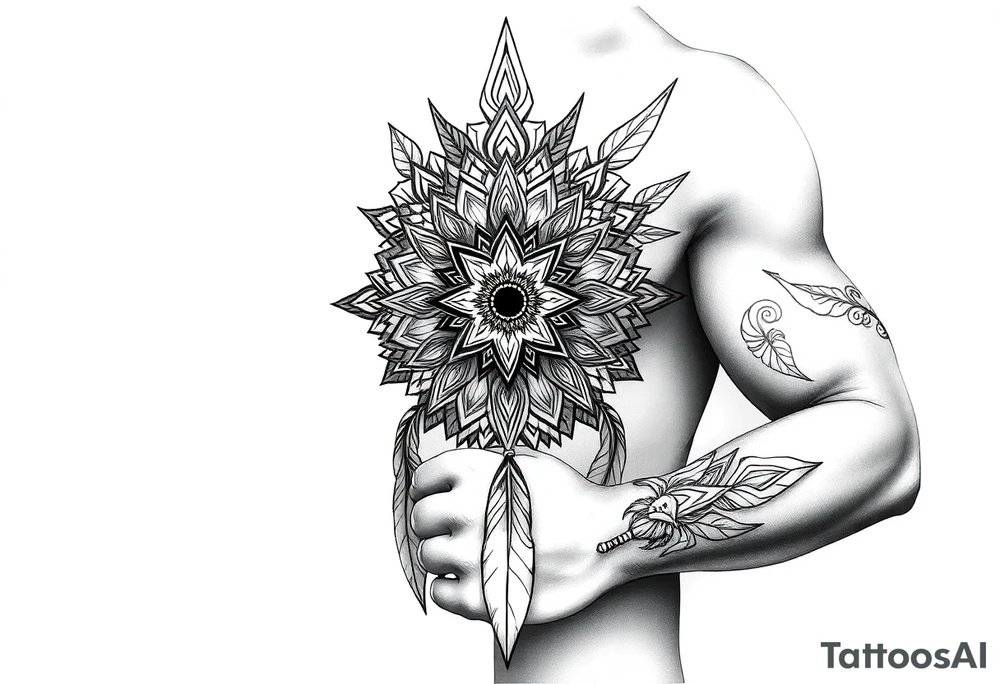 spiritual feathers ornamental mandala shaman tattoo idea
