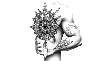 spiritual feathers ornamental mandala shaman tattoo idea