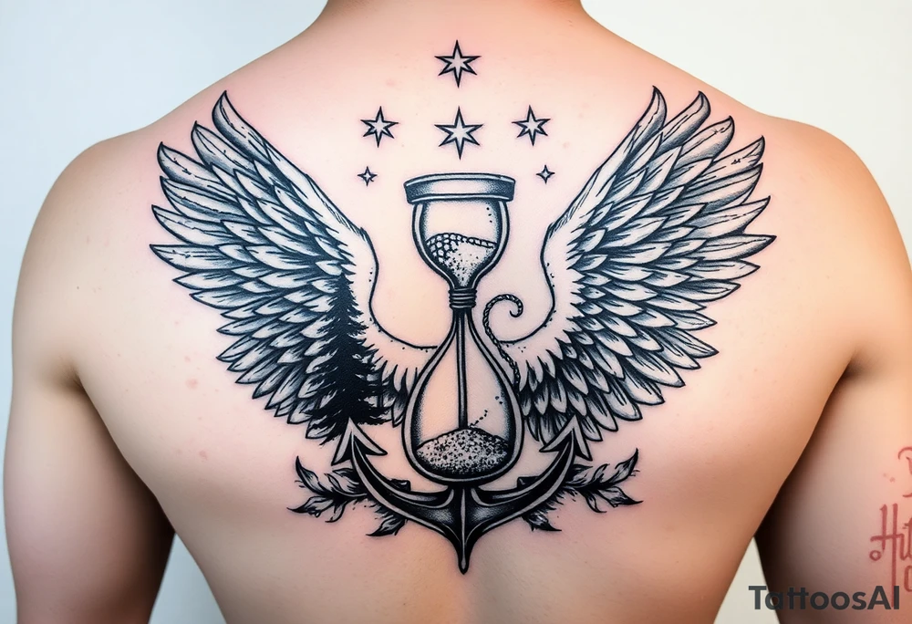 Father time/Keeper of the stars Hour glass Trees anchor Air force eagle tattoo idea