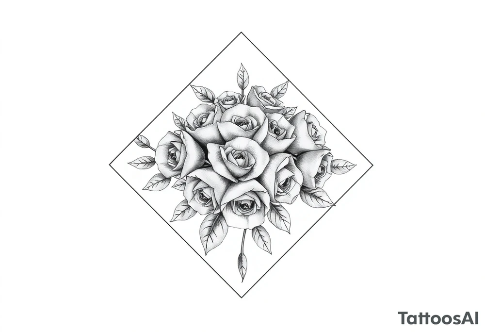 A lot of Small Roses inside a diamond shape tattoo idea