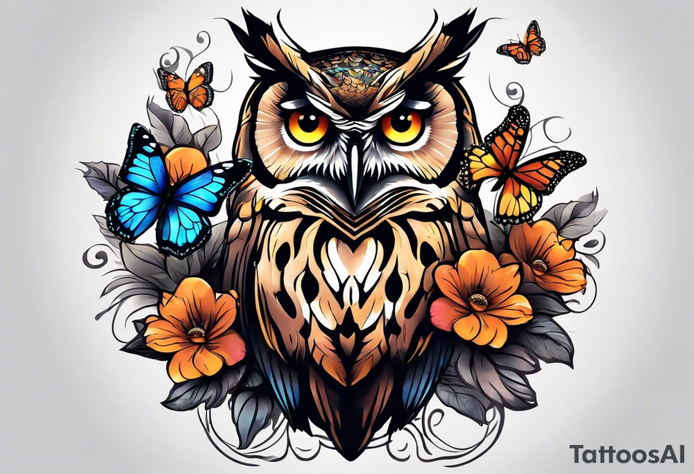 Owl and butterfly tattoo idea