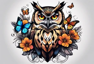 Owl and butterfly tattoo idea