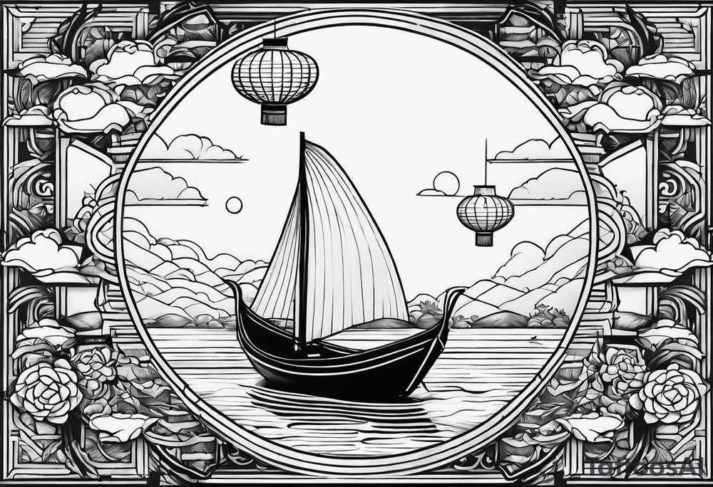 flying lantern festival with small boat tattoo idea