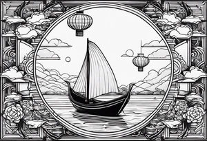 flying lantern festival with small boat tattoo idea