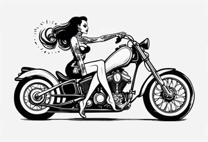 Skeleton pinup doll driving a motorcycle tattoo idea