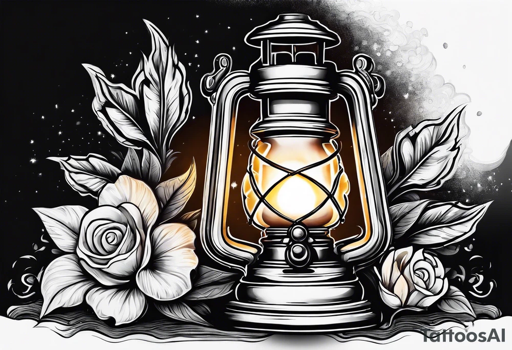 Oil lamp on tombstone tattoo idea