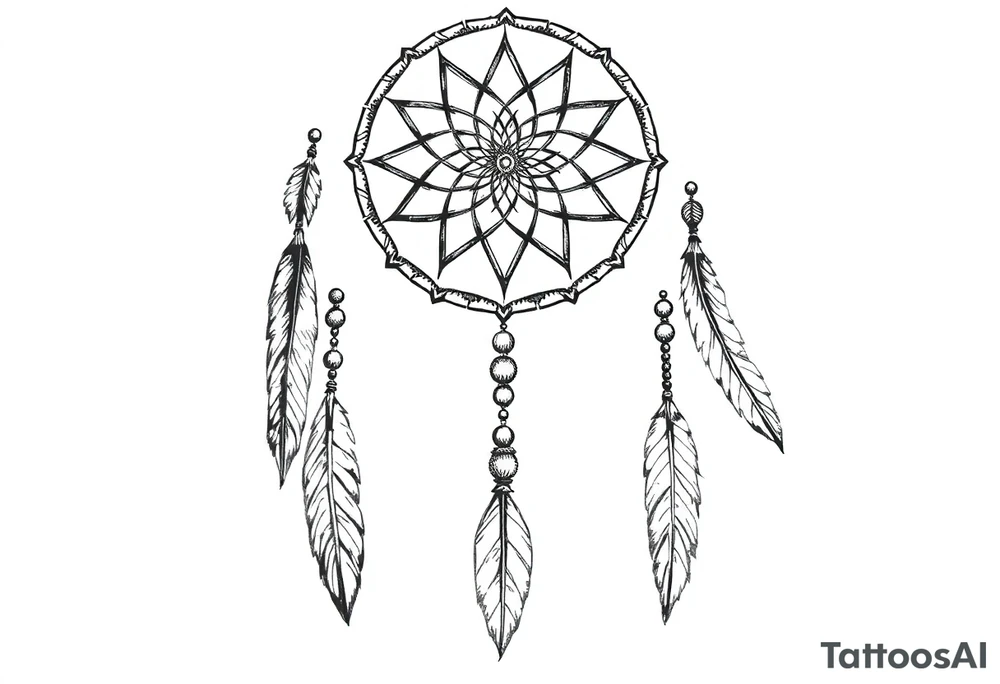dreamcatcher with feathers and beads, authentic tattoo idea