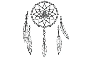 dreamcatcher with feathers and beads, authentic tattoo idea