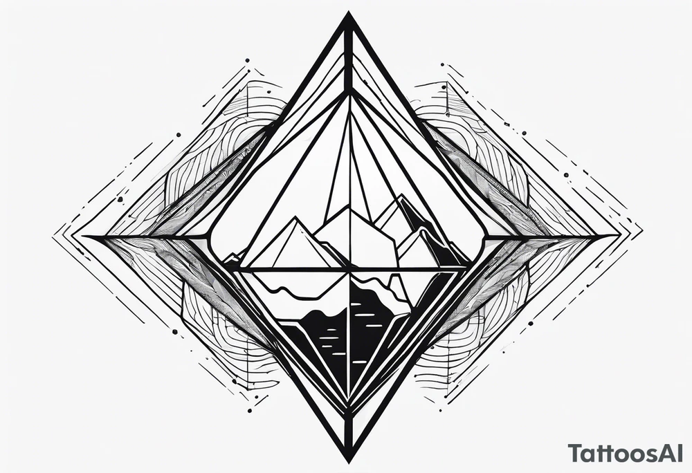 simple thick line art of space and nature in diamond shape and negative space tattoo idea