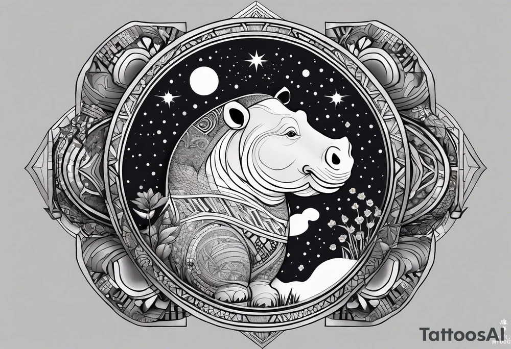 Very asymmetrical, +geometric pattern, with realistic full moon, with hippo,+tribal, +geometric, +inkart , +blackwork, +grey scale, + sketch
with wintersweet flower bud, +inkart touch, +for men, detailed , combined favourite , tattoo idea
