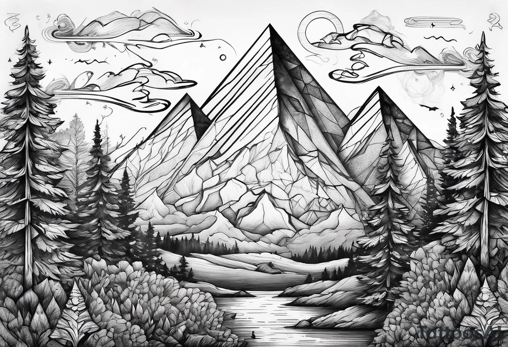 triangle trees mountain tattoo idea