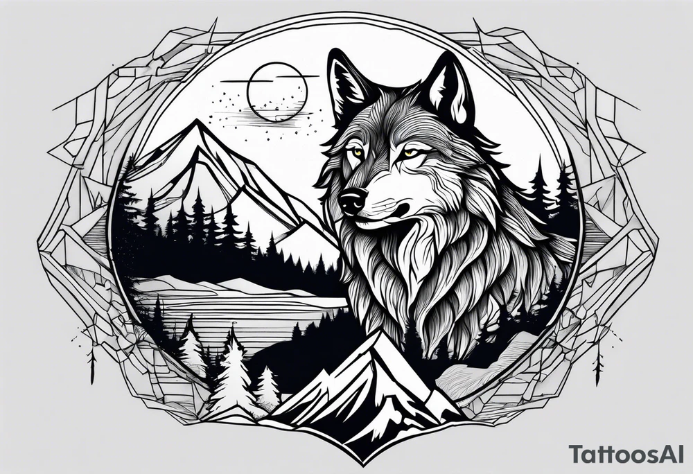Mountains, wolf in it tattoo idea
