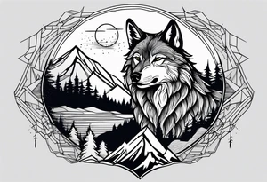 Mountains, wolf in it tattoo idea