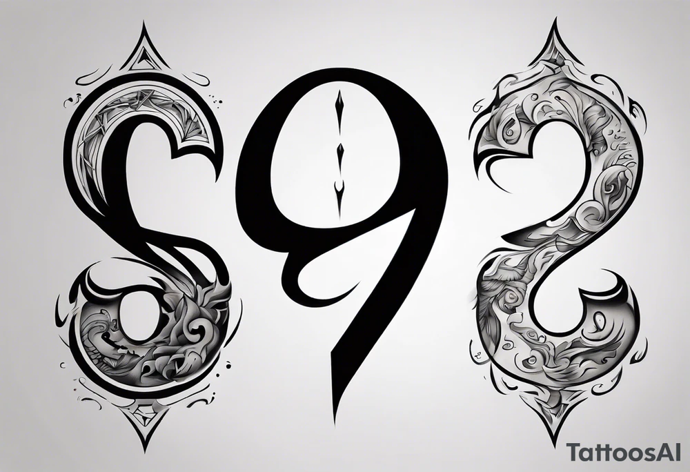 number 9 right side up and upside down connected tattoo black and grey on inside forearm 9:16 aspect ratio tattoo idea
