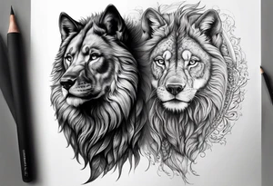 Half Lion eye half wolf eye side by side tattoo idea