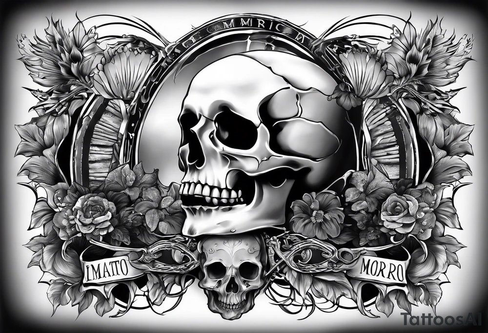memento mori themed tattoo for my back. Would like the word included plus two hands coming together. One skeleton the other real. would also like a sword/something similar going down my spine tattoo idea
