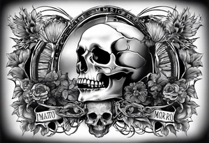 memento mori themed tattoo for my back. Would like the word included plus two hands coming together. One skeleton the other real. would also like a sword/something similar going down my spine tattoo idea