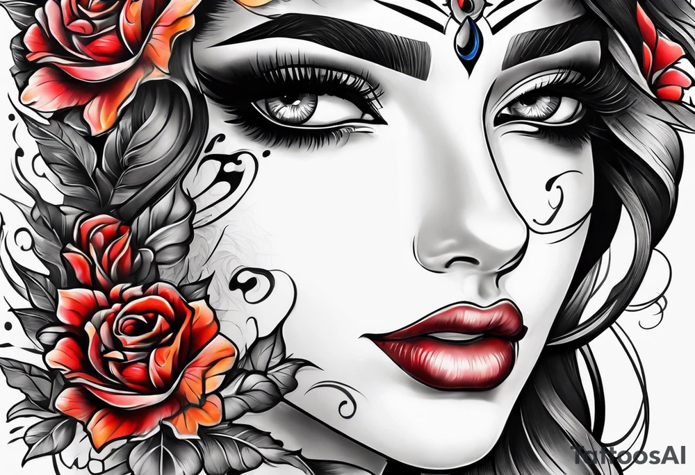 Neo traditional woman scar eyes blind blood tattoo idea