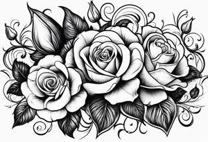 Roses and tulips with decorative swirls tattoo idea