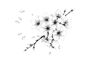 delicate cherry blossoms swirling in spring breeze with petals tattoo idea