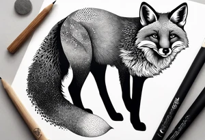 A playful fox with a bushy tail, set in a lush forest, illustrating cleverness and adaptability.” tattoo idea