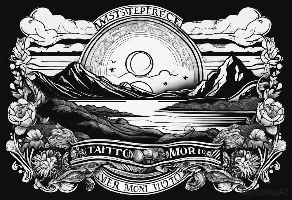 drawing of a sunset with the inscription Memento mori tattoo idea