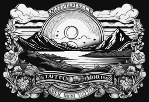 drawing of a sunset with the inscription Memento mori tattoo idea