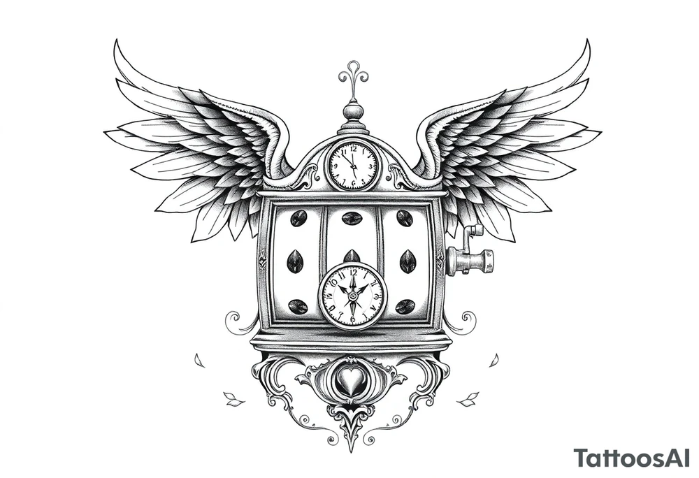 Slot machine with compass and clock with angel wings tattoo idea