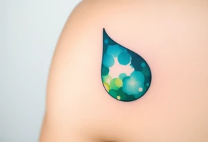 A teardrop with a watercolor effect in shades of turquoise and green, symbolizing renewal and the washing away of pain tattoo idea